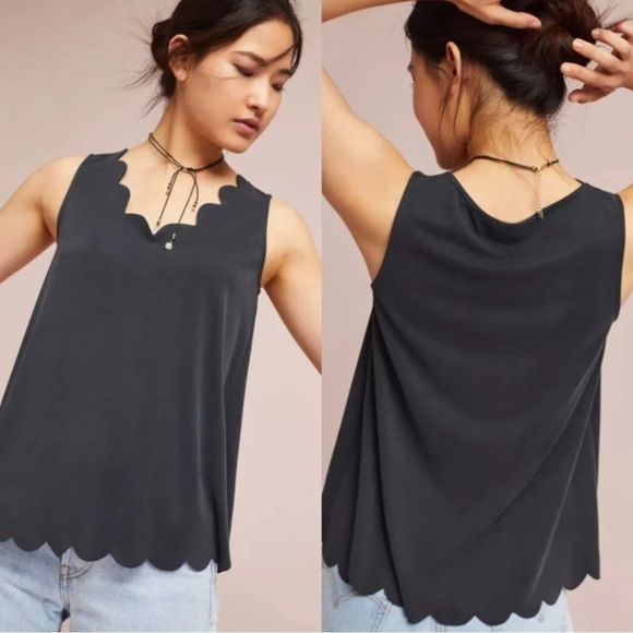 Anthropologie Eri + Ali Scalloped V-Neck Tank Top - Picture 1 of 7